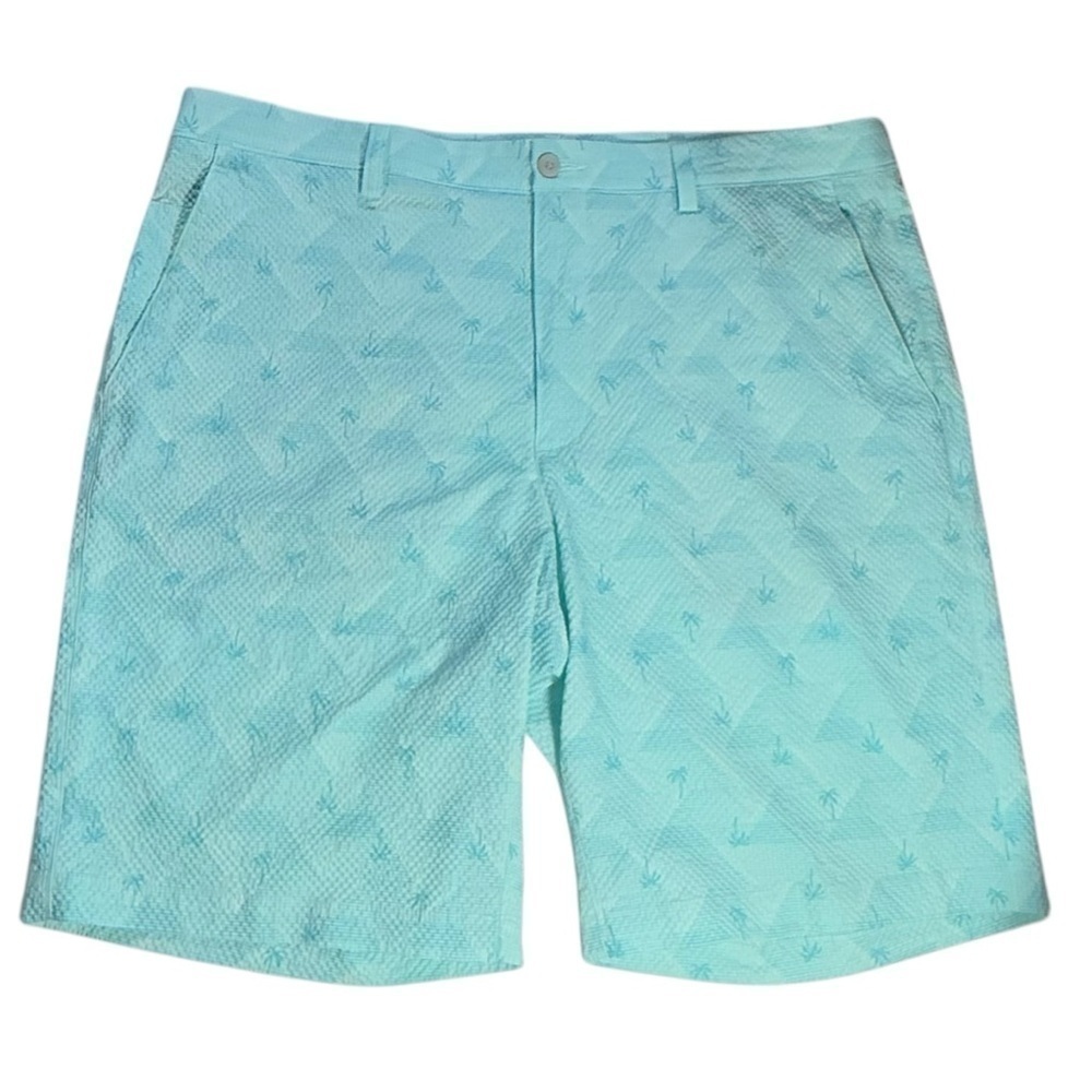 PGA Tour Turquoise Waffle ThermalTexture Palm Tree Shorts Sz 38 Golf Vacation